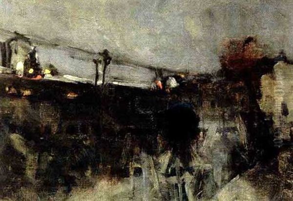 Nocturne - Seine By Night (landscape Near Rail) Oil Painting by James Wilson Morrice