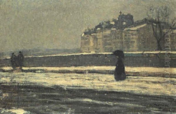 Paris, Quai Des Grands Augustins Sous La Neige Oil Painting by James Wilson Morrice