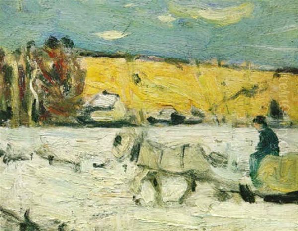 A Figure In A Horse-drawn Sleigh On A Country Road Oil Painting by James Wilson Morrice