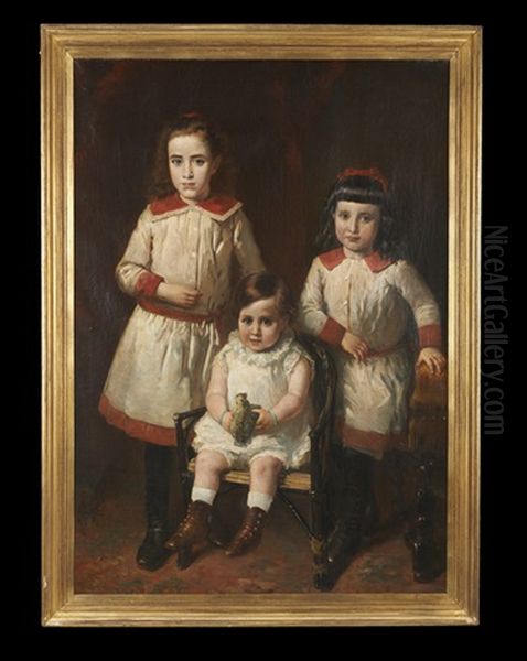 Full-length Portrait Of Three Children Oil Painting by Johannes Henderikus Morrien