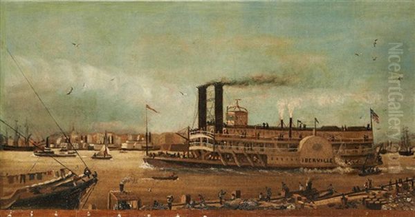 Le Vapeur Iberville Naviguant Sur Le Mississipi Oil Painting by Edmund Montague Morris