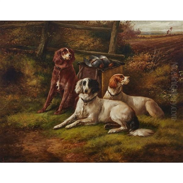 Retrievers Guarding The Catch Oil Painting by John W. Morris