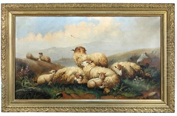 Sheep Resting With Their Lambs Oil Painting by John W. Morris