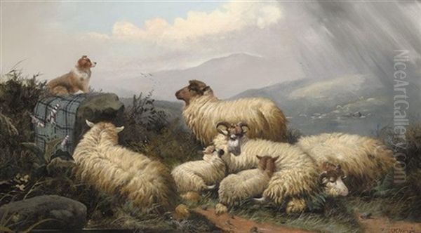 Guarding The Sheep Oil Painting by John W. Morris