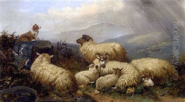 Guarding The Sheep Oil Painting by John W. Morris