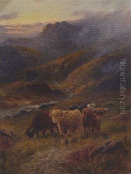 Highland Cattle Oil Painting by John W. Morris