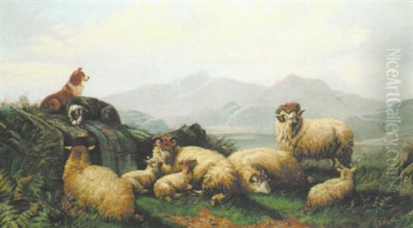 Minding The Flock Oil Painting by John W. Morris