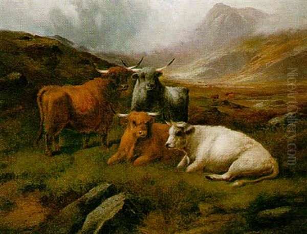 Highland Cattle Oil Painting by John W. Morris