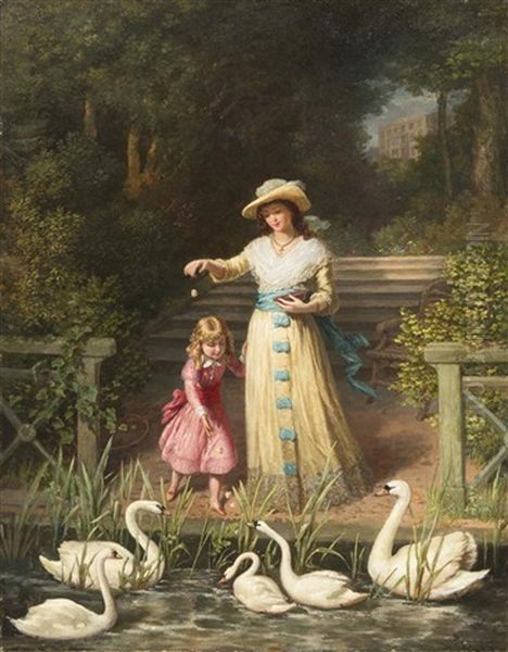 Feeding The Swans Oil Painting by Philip Richard Morris