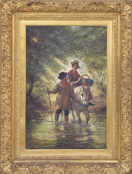 Crossing The Stream Oil Painting by Philip Richard Morris