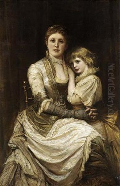 Portrait Of A Mother And Daughter, Seated Oil Painting by Philip Richard Morris