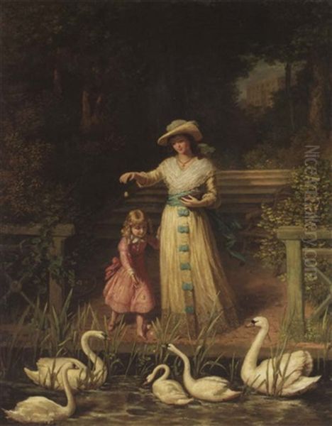 Feeding The Swans Oil Painting by Philip Richard Morris