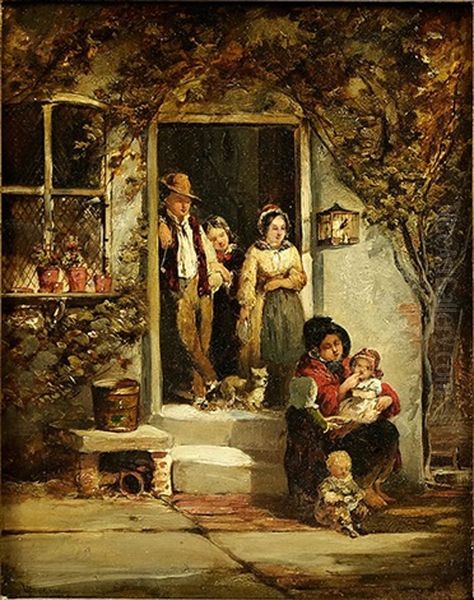 Hospitality In Humble Life Oil Painting by William Bright Morris