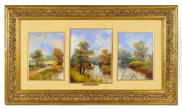 Favorite Streams (3 Works Framed Together) Oil Painting by William Bright Morris