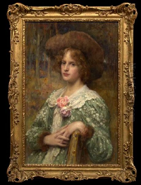 Portrait Of A Young Lady Seated In A Country Landscape Oil Painting by Robert Edward Morrison