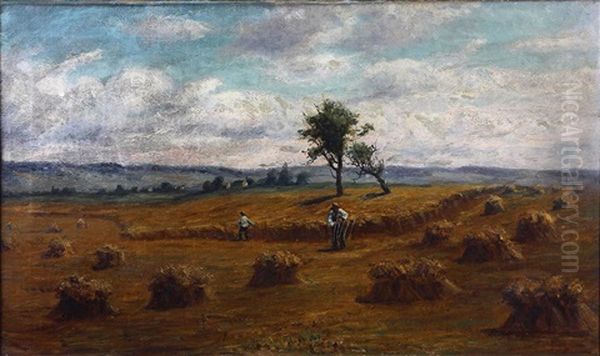 Farmers Baling Hay Oil Painting by Jonathan Bradley Morse