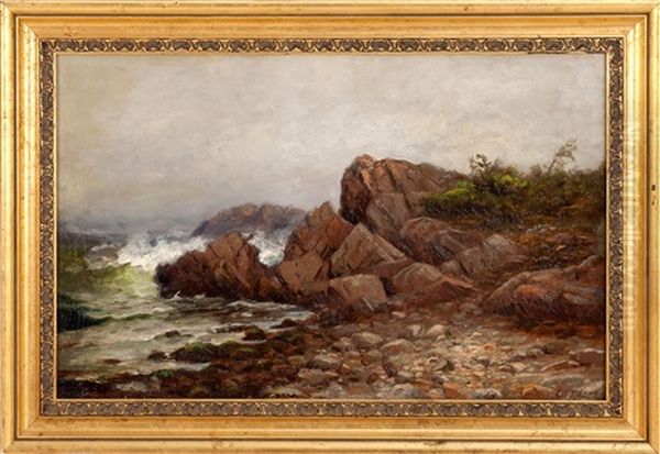 Waves Crashing Against A Rocky Coast Oil Painting by Jonathan Bradley Morse