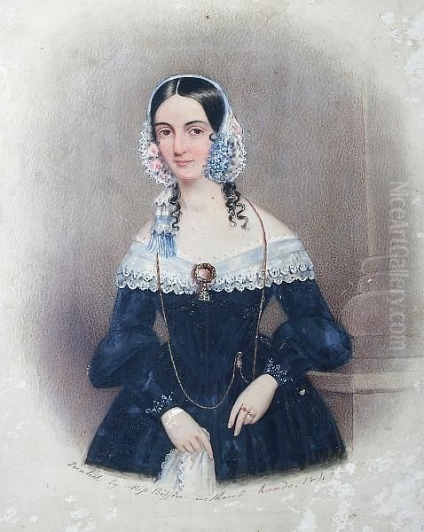 A Portrait Miniature Of Jane Butt, Who Married To William Westall And Went To Australia, Standing, Half Length Oil Painting by Sarah Wright Biffin