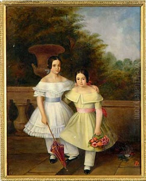 Portrait Of Two Young Girls Oil Painting by Samuel F.B. Morse