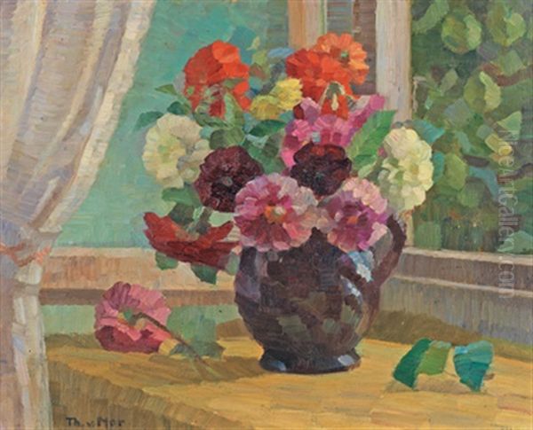 Blumenstillleben Oil Painting by Therese Von Mor-Sunegg