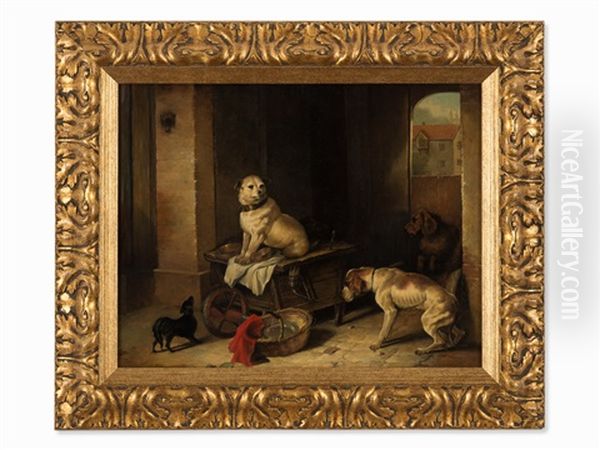 Four Dogs Oil Painting by Jan Mortel