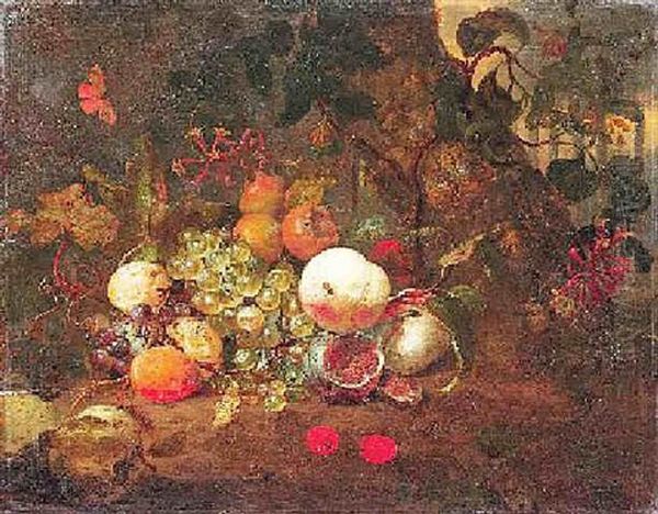 Reiches Obststilleben Vor Einem Ruinenhintergrund Oil Painting by Jan Mortel