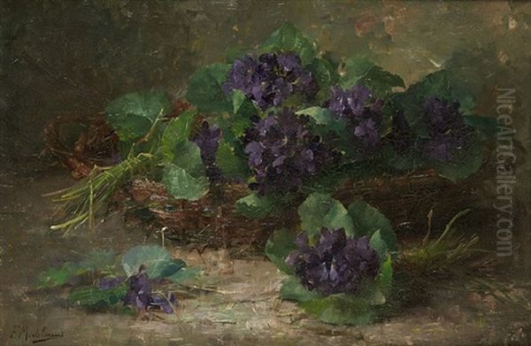 Bouquets De Violettes Dans Un Panier Oil Painting by Frans Mortelmans