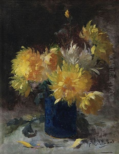 Still Life With Chrysanthemums Oil Painting by Frans Mortelmans