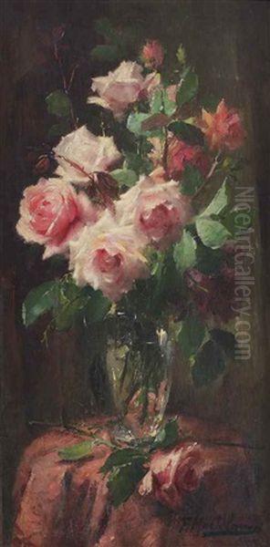 A Bouquet Of Pink Roses Oil Painting by Frans Mortelmans