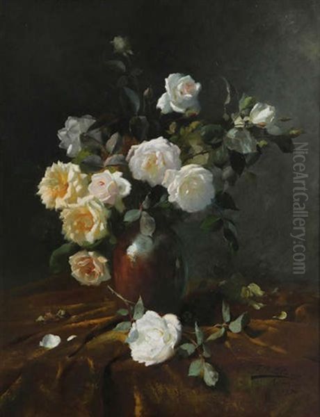 Nature Morte Avec Vase De Roses Blanches Oil Painting by Frans Mortelmans