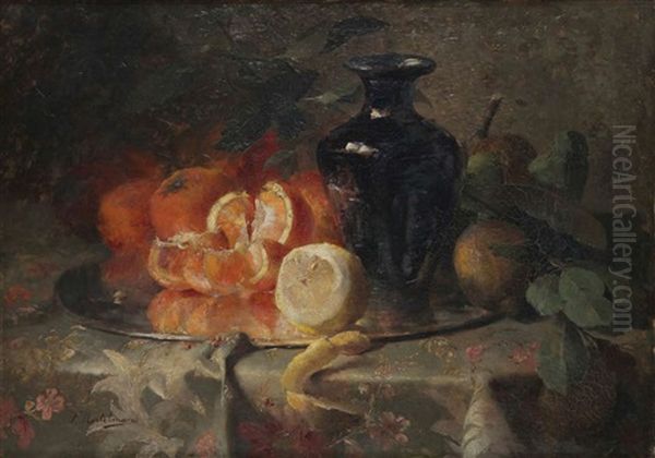 Nature Morte Aux Oranges, Citron Et Vase Oil Painting by Frans Mortelmans