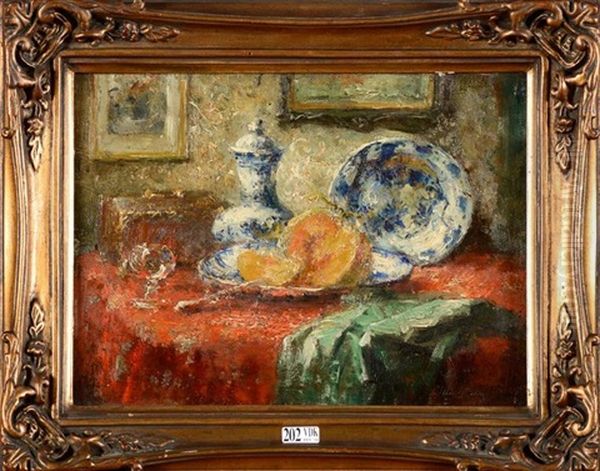 Nature Morte A L'orange Et Aux Faiences Bleues Oil Painting by Frans Mortelmans