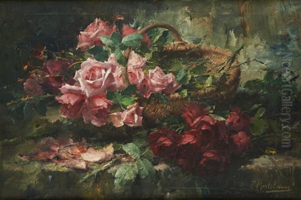 Panier De Roses Oil Painting by Frans Mortelmans