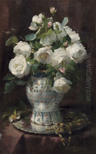 Roses Blanches Oil Painting by Frans Mortelmans