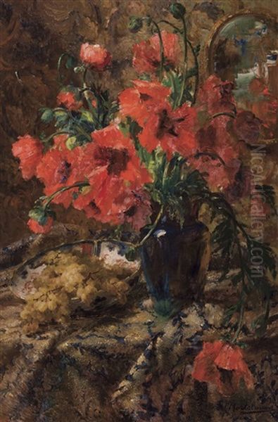 Coquelicots Et Coupe Aux Raisins Oil Painting by Frans Mortelmans