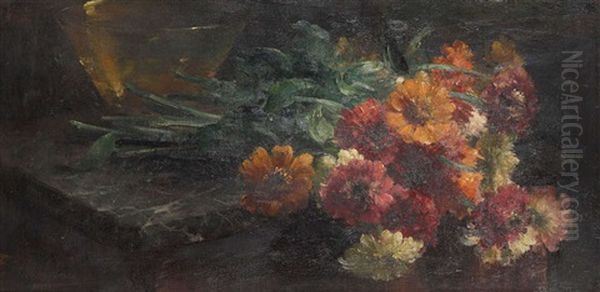 Nature Morte Aux Zinnias Sur Une Commode Oil Painting by Frans Mortelmans