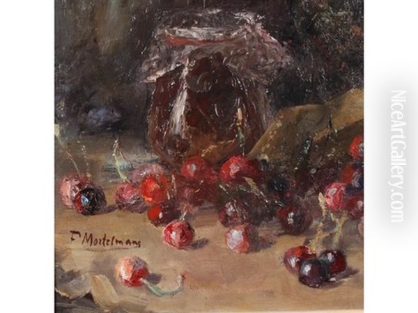 Nature Morte Aux Roses, Au Pot De Confitures Et Aux Cerises Oil Painting by Frans Mortelmans