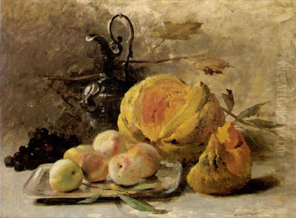 Stilleben Mit Apfel Und Melone Oil Painting by Frans Mortelmans