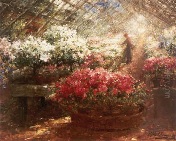 In The Greenhouse Oil Painting by Frans Mortelmans