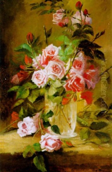 Rote Rosen In Vase Oil Painting by Frans Mortelmans