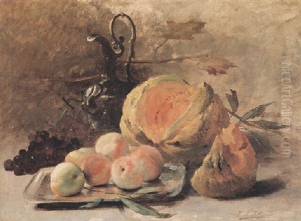 Stilleben Mit Apfel Und Melone Oil Painting by Frans Mortelmans