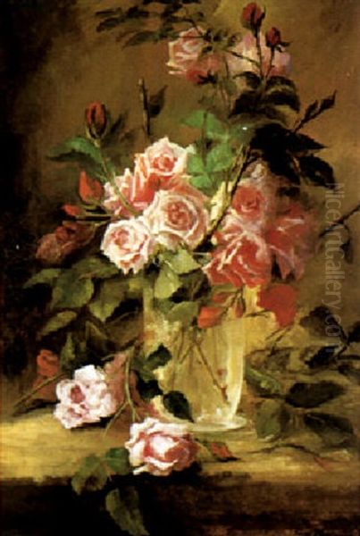 Rote Rosen In Vase Oil Painting by Frans Mortelmans