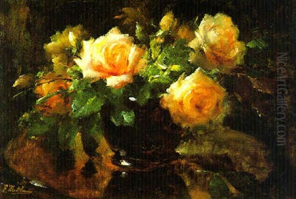 Gelbe Rosen Oil Painting by Frans Mortelmans