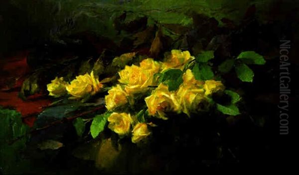 Gelbe Rosen Oil Painting by Frans Mortelmans