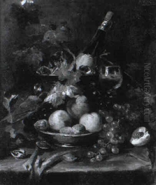 Stilleben Mit Obst Und Einer Weinflasche Oil Painting by Frans Mortelmans