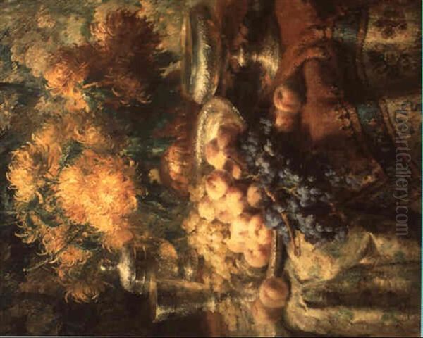 Nature Morte Aux Fruits Et A L'argenterie Oil Painting by Frans Mortelmans