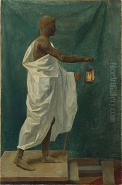 Gliedermann With A Stick, White Cloth And A Bat-lamp Oil Painting by Carl Laurits Nikolaj Mortensen