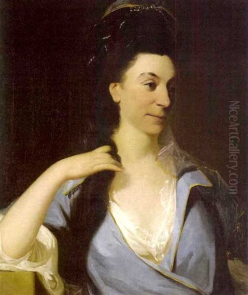 A Portrait Of A Lady Wearing A Blue Dress Oil Painting by John Hamilton Mortimer