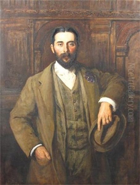 Portrait Of Edward S. Mostyn Pryce In A Panelled Interior Oil Painting by Ethel Mortlock