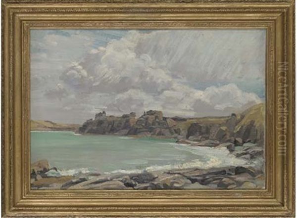 A Blustery Day Off The Coast (+ A Sunny Day On The River, Oil On Canvasboard; 2 Works) Oil Painting by James H. Morton